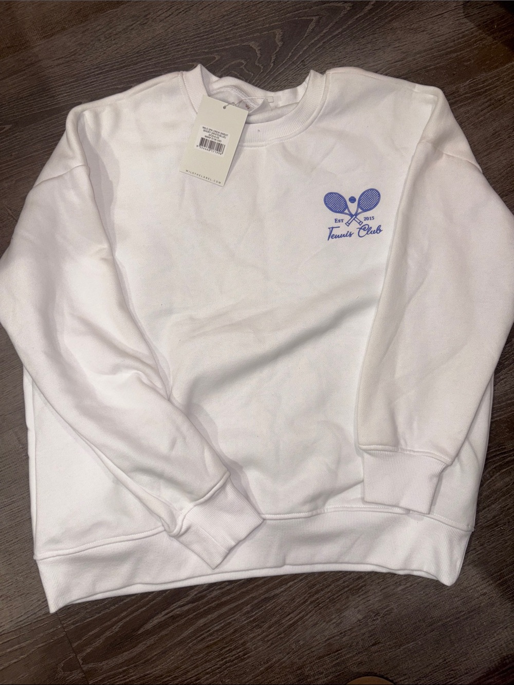 Women's White Crewneck Sweatshirt with Blue Tennis Club Embroidery